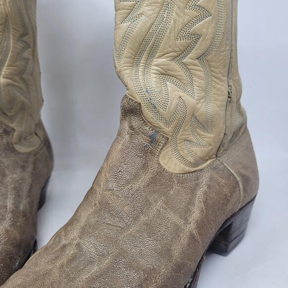 Vintage Justin Boots EXOTIC Mens 9.5D Beige Tan Leather Western Cowboy USA B1707 - Picture 12 of 15